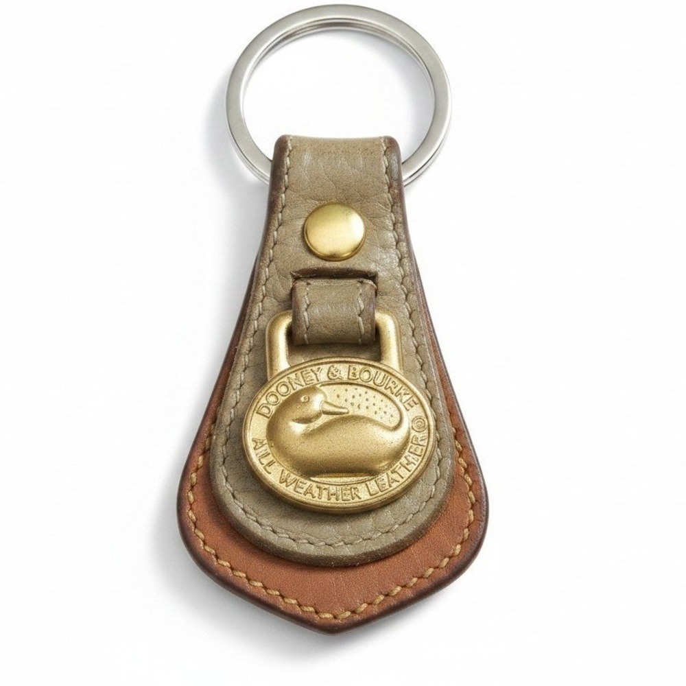 Vintage Dooney & Bourke Duck FOB All Weather Leather Keychain Tan Taupe Brass